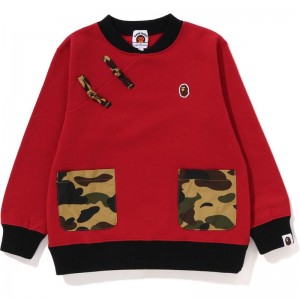 Kids' Bape 1st Camo China Button Crewneck Sweatshirts Red USA | YR1460640