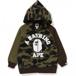 Kids' Bape 1st Camo Crazy College Zip Hoodie Hoodie Green USA | CN6593053