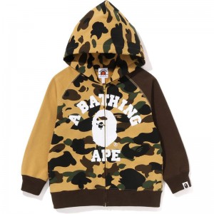 Kids' Bape 1st Camo Crazy College Zip Hoodie Hoodie Yellow USA | XX2857587