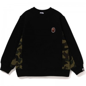 Kids' Bape 1st Camo Panel Ape Head One Point Crewneck Sweatshirts Black USA | KQ7884984