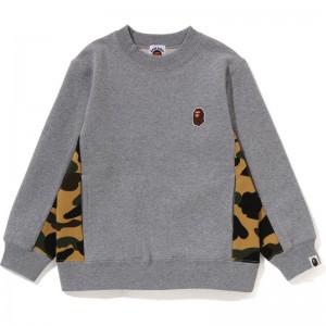 Kids' Bape 1st Camo Panel Ape Head One Point Crewneck Sweatshirts Grey USA | GZ1955395