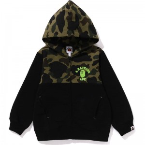 Kids' Bape 1st Camo Panel Zip Hoodie Hoodie Black USA | CP0491441