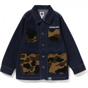 Kids' Bape 1st Camo Pocket Denim Coverall Jacket Jackets Indigo USA | GA7090200