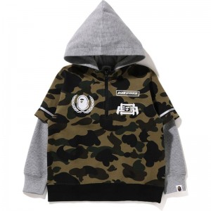 Kids' Bape 1st Camo Racing Layered Pullover Hoodie Hoodie Green USA | HK2307737