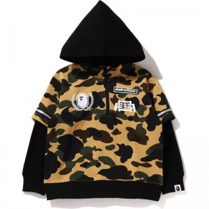 Kids' Bape 1st Camo Racing Layered Pullover Hoodie Hoodie Yellow USA | PA1989299