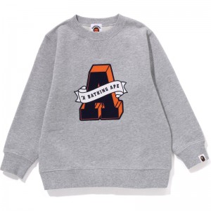 Kids' Bape A Lettered Crewneck Sweatshirts Grey USA | CK7567757