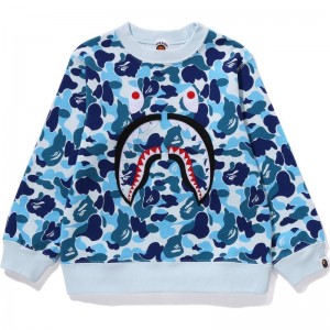 Kids' Bape Abc Camo Shark Patch Crewneck Sweatshirts Blue USA | FU9492242