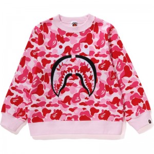 Kids' Bape Abc Camo Shark Patch Crewneck Sweatshirts Pink USA | OM8619469