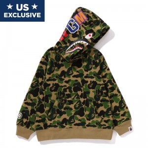 Kids' Bape Abc Camo Shark Pullover Hoodie Hoodie Green USA | ZT0559359