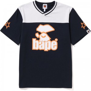 Kids' Bape Ape Face Football Tee Cut And Sewn Navy USA | JE6310730