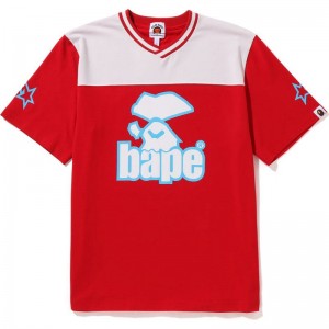 Kids' Bape Ape Face Football Tee Cut And Sewn Red USA | GU3158318