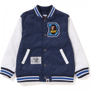 Kids' Bape Ape Head B Patch Varsity Jacket Jackets Navy USA | AI1857387