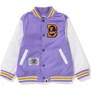 Kids' Bape Ape Head B Patch Varsity Jacket Jackets Purple USA | DK6848488