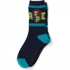 Kids' Bape Ape Head Line Rib Socks Socks Navy USA | PH6501651