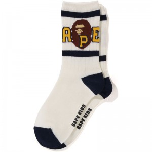 Kids' Bape Ape Head Line Rib Socks Socks White USA | YH5325435