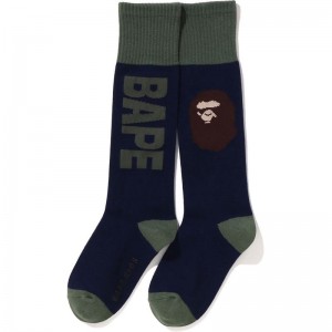 Kids' Bape Ape Head Rib Socks Socks Navy USA | OM6870180