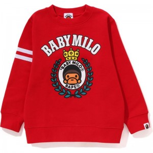 Kids' Bape Baby Milo Emblem Crewneck Sweatshirts Red USA | XZ3466346