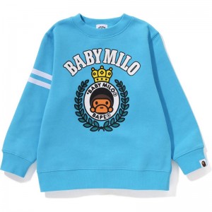 Kids' Bape Baby Milo Emblem Crewneck Sweatshirts Sax USA | OE8496346