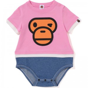 Kids' Bape Baby Milo Face Layered Bodysuit Underwear Pink USA | TU8429449