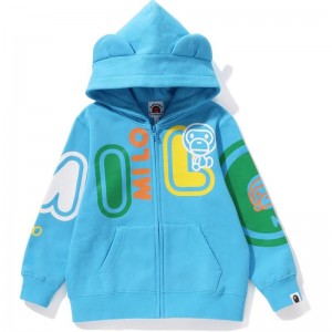 Kids' Bape Baby Milo Font Zip Hoodie Hoodie Sax USA | YC7126116