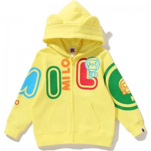 Kids' Bape Baby Milo Font Zip Hoodie Hoodie Yellow USA | DR4877087