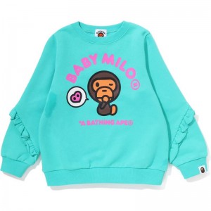 Kids' Bape Baby Milo Heart Frill Crewneck Sweatshirts Green USA | UE9807287