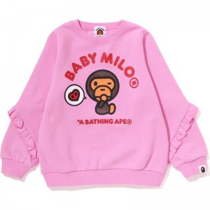 Kids' Bape Baby Milo Heart Frill Crewneck Sweatshirts Pink USA | IA1659669