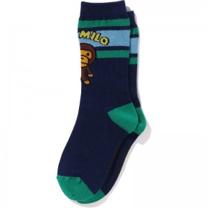 Kids' Bape Baby Milo Line Rib Socks Socks Navy USA | XF6512352