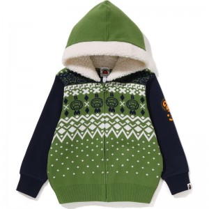 Kids' Bape Baby Milo Nordic Knit Zip Hoodie Hoodie Green USA | HO5536556