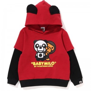 Kids' Bape Baby Milo Panda Layered Pullover Hoodie Hoodie Red USA | VT1878288