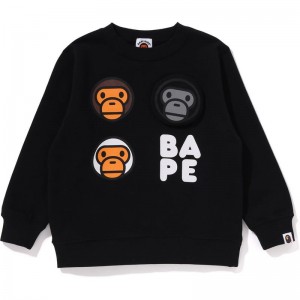 Kids' Bape Baby Milo Patch Crewneck Sweatshirts Black USA | YH0725175