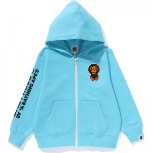 Kids' Bape Baby Milo Patch Zip Hoodie Hoodie Sax USA | KO3527057