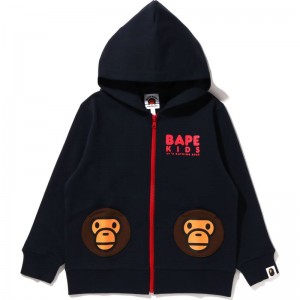 Kids' Bape Baby Milo Pocket Zip Hoodie Hoodie Navy USA | MM3647967