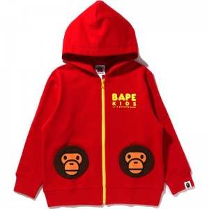 Kids' Bape Baby Milo Pocket Zip Hoodie Hoodie Red USA | NU4930290