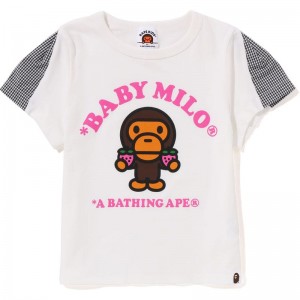 Kids' Bape Baby Milo Strawberry Flare Sleeve Tee Cut And Sewn White USA | HF5279029