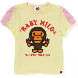 Kids' Bape Baby Milo Strawberry Flare Sleeve Tee Cut And Sewn Yellow USA | MK8711071