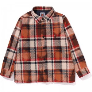 Kids' Bape Bleached Check Shirt Jacket Jackets Red USA | BP3639369