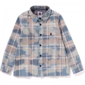 Kids' Bape Bleached Check Shirt Jacket Jackets Sax USA | JX2530850