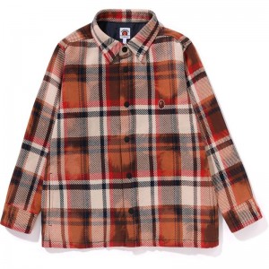 Kids' Bape Bleached Check Shirt Jacket Jr Jackets Red USA | RX8281621