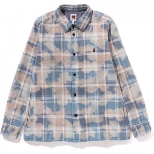 Kids' Bape Bleached Check Shirt Jacket Jr Jackets Sax USA | YX6135515