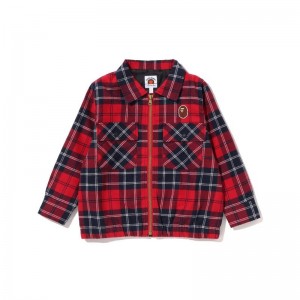 Kids' Bape Check Ape Head Patch Zip Jacket Jackets Red USA | TH5053303