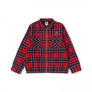 Kids' Bape Check Ape Head Patch Zip Jacket Jackets Red USA | GJ9064604