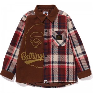 Kids' Bape Check Ape Head Shirt Jacket Relaxed Fit Jackets Red USA | BR8949099