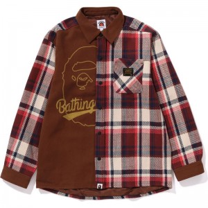 Kids' Bape Check Ape Head Shirt Jacket Relaxed Fit Jackets Red USA | KQ3996496