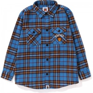 Kids' Bape Check Baby Milo Embroidery Shirt Shirts Blue USA | DF2362532