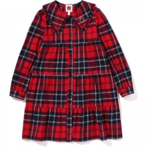 Kids' Bape Check Big Collar Onepiece Dress Red USA | WA1492542