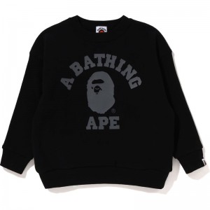 Kids' Bape College Crewneck Relaxed Fit Sweatshirts Black USA | ID7444044