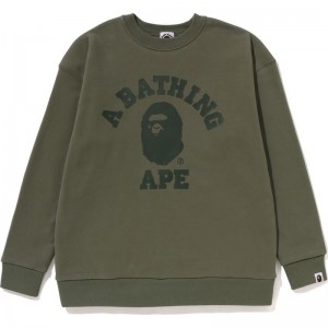 Kids' Bape College Crewneck Relaxed Fit Sweatshirts Olivedrab USA | KT0552352