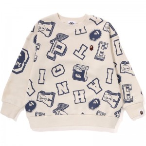 Kids' Bape College Logo Pattern Loose Fit Crewneck Sweatshirts White USA | ON5204524