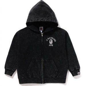 Kids' Bape College Overdye Zip Hoodie Relaxed Fit Hoodie Black USA | XK6116116